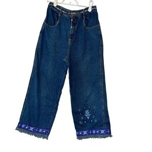 Vintage Winnie The Pooh fringe Applique jeans girls sz 14 glittery